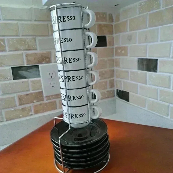 Cups  ESPRESSO  AND SAUCER 6 OF THEM WITH HOLDER - Picture 3 of 5